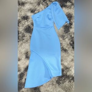 Asymmetrical One Shoulder Blue Dress